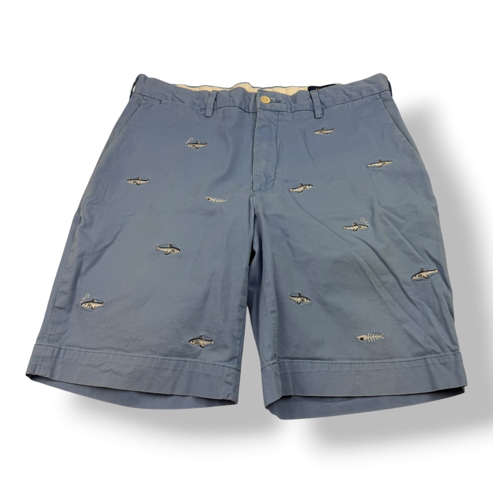 Polo Ralph Lauren Mens 33 Blue Shark Embroidered Stretch Classic Fit Chino Short